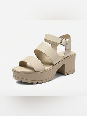 Dream Pairs Neutral Beige Platform Block Heel Sandals with Buckle